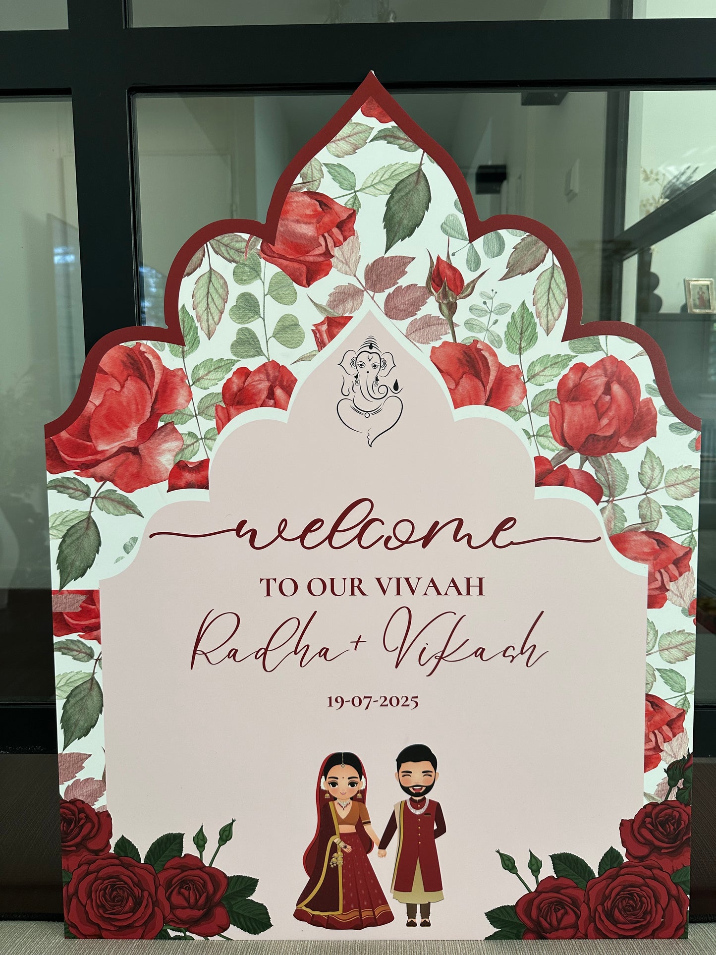 Red roses vivaah organic shaped welcome sign