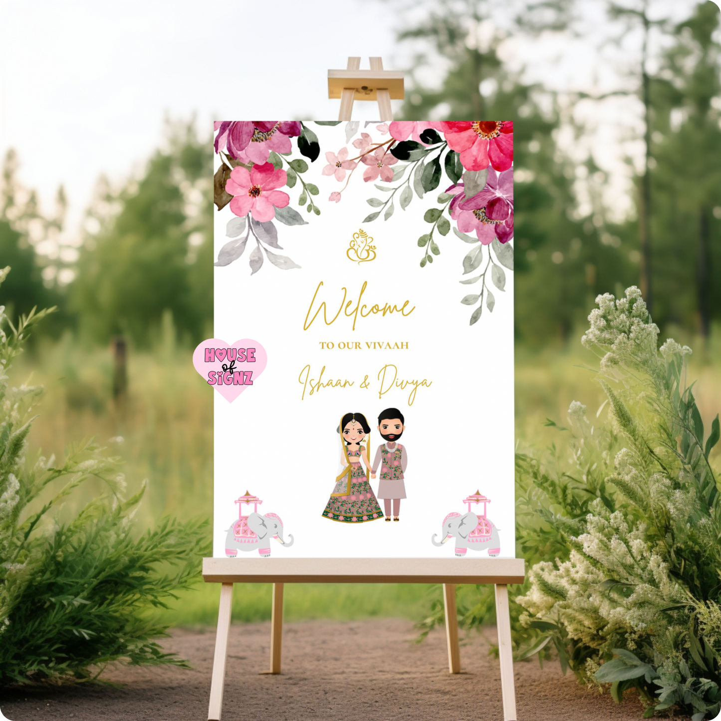Wedding pink purple welcome sign