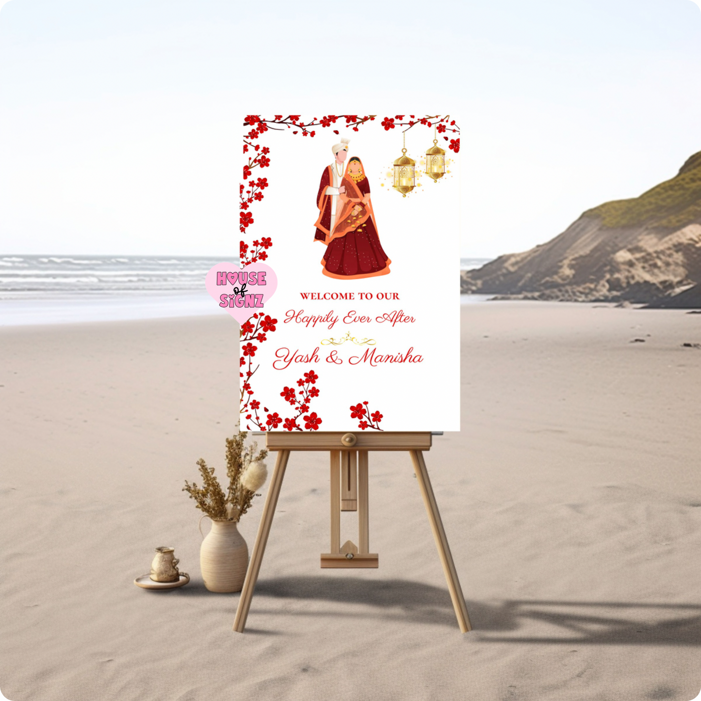 Vivaah red blossom flowers welcome sign