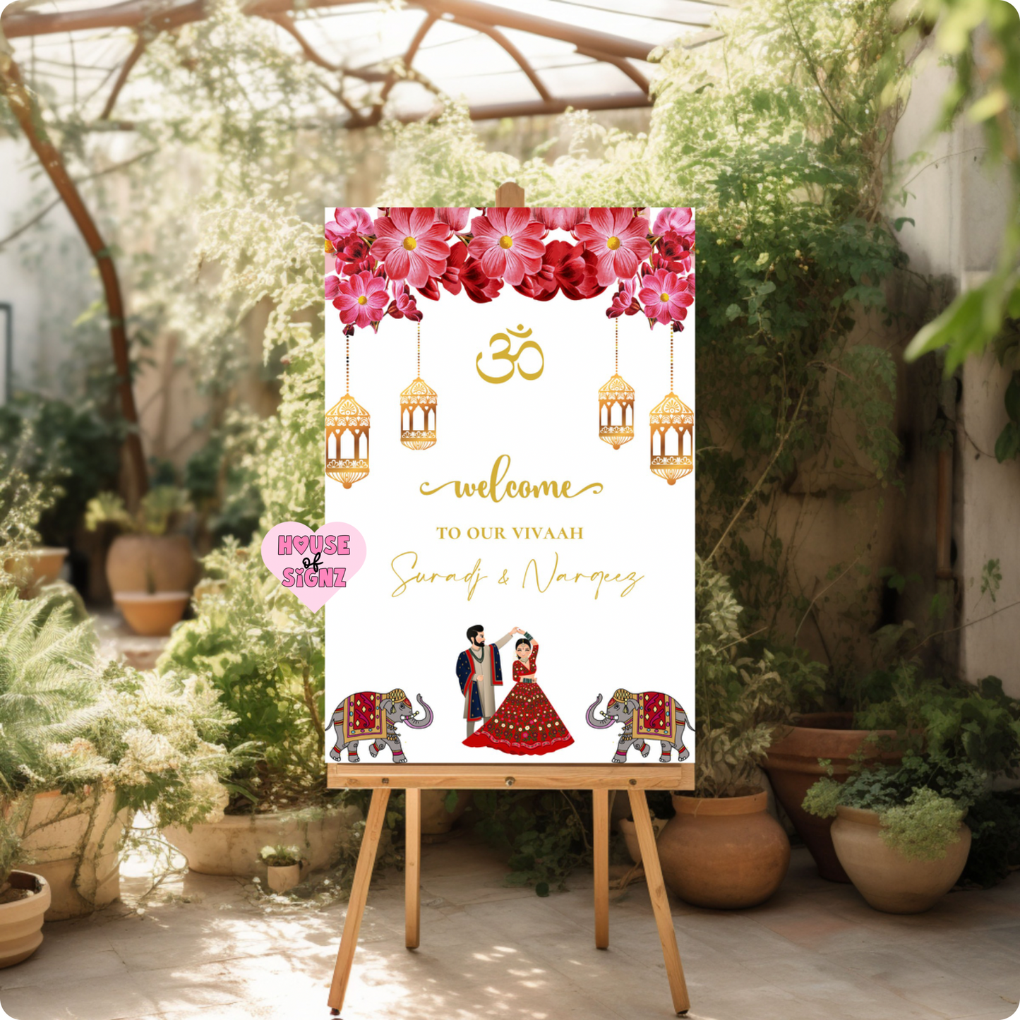 Vivaah pink flowers elephants welcome sign
