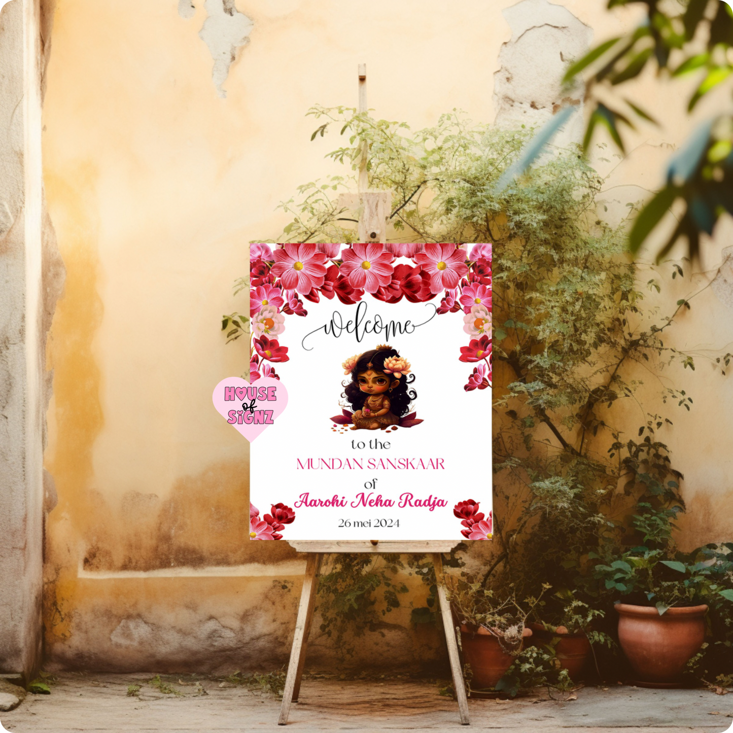 Mundan sanskaar pink welcome sign