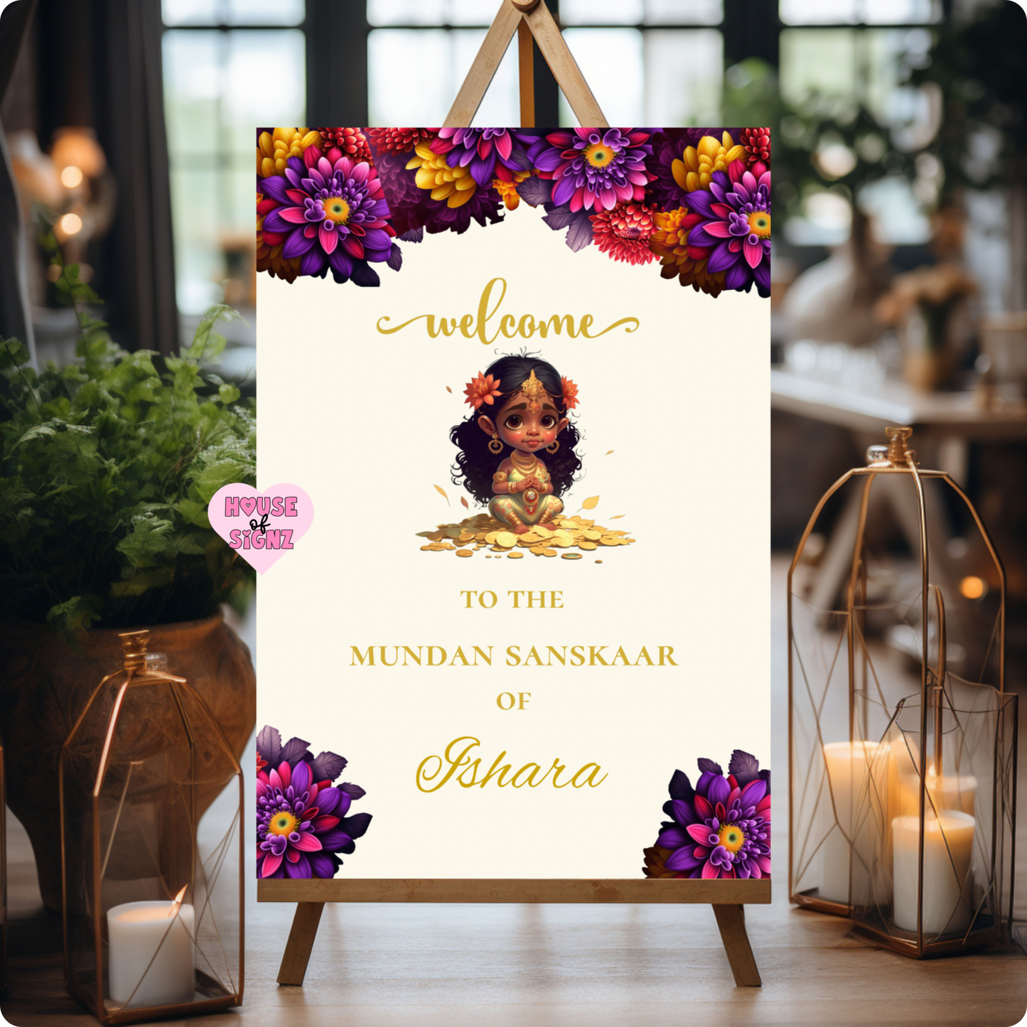 Mundan sanskaar paars welkomstbord