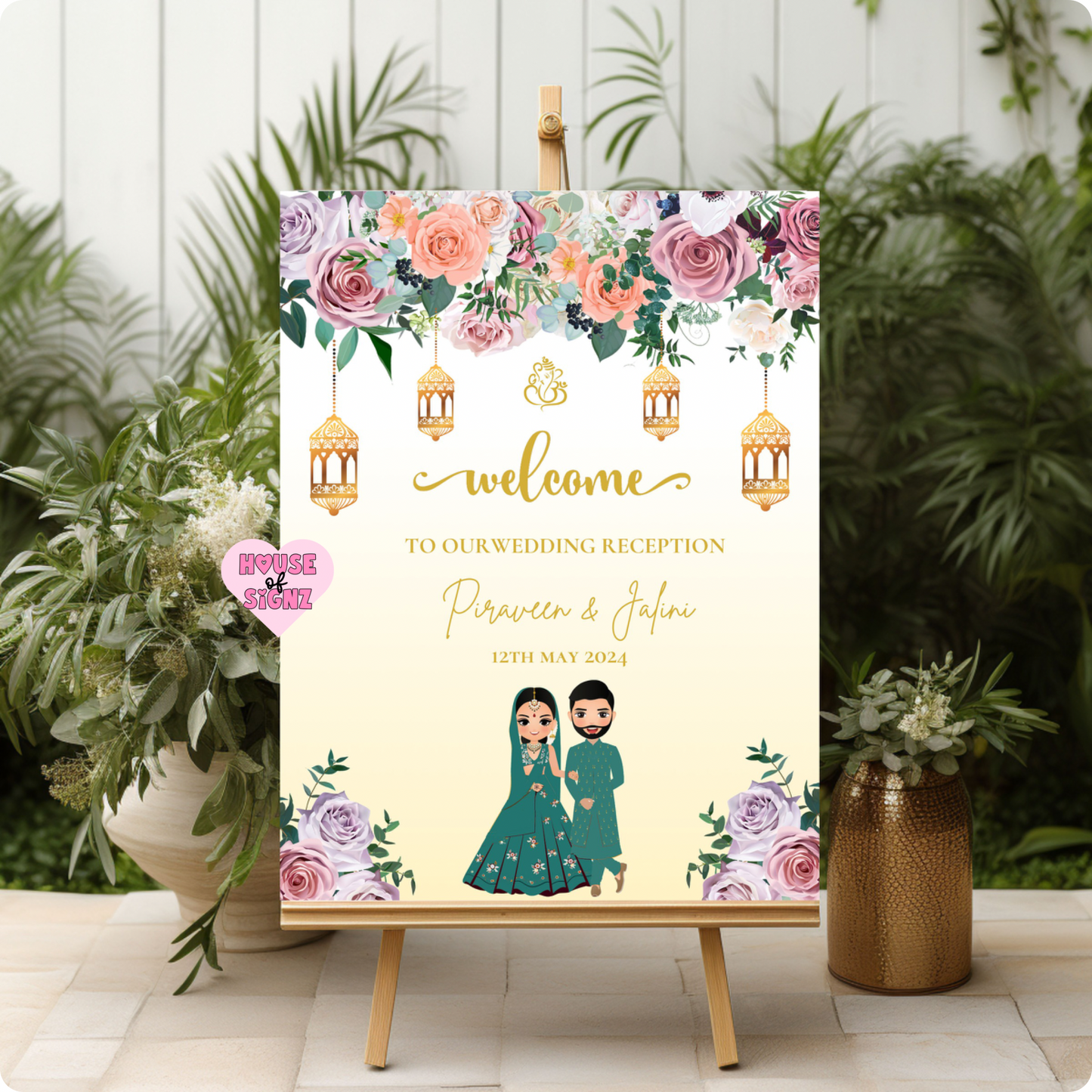 Reception pastel flowers welcome sign